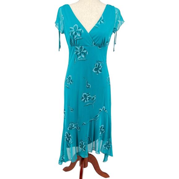 VTG y2k Women's Blue Sparkly Floral Sheer Overlay Byer Too! Midi Maxi Dress Sz M - Picture 1 of 13